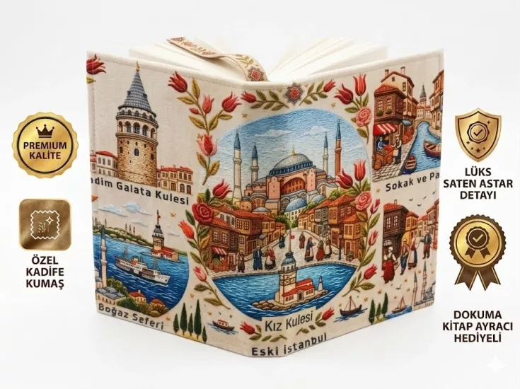 GOFİTAP - İSTANBUL’UN RUHU KADİFE KİTAP KILIFI- PREMİUM KALİTE- (SATEN ASTARLI, DOKUMA AYRAÇLI, ÇİFT DİKİŞLİ DAYANIKLI TASARIM)