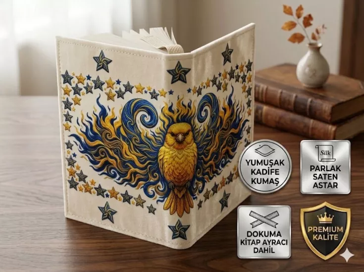 GOFİTAP - SARI KANARYA KADİFE KİTAP KILIFI- PREMİUM KALİTE- (SATEN ASTARLI, DOKUMA AYRAÇLI, ÇİFT DİKİŞLİ DAYANIKLI TASARIM)